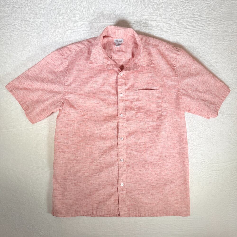 Linen Touch Mens Salmon‎ Short Sleeve Button Down Costal Resort Wear Soft Boy XL